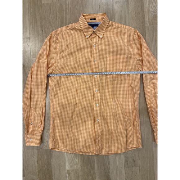 Tommy Hilfiger Men’s Dress Shirt 16/34-35 100% Cotton Orange Gingham - Picture 7 of 9
